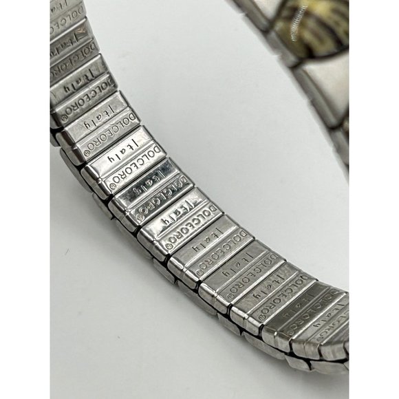 Italian Dolceoro Vintage Stretch Bracelet Elastic Stainless Steel w/ Gold Accent - Picture 4 of 7